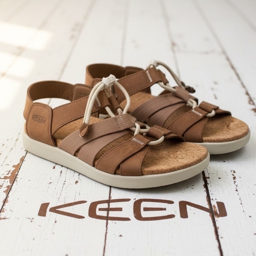 Keen Elle Backstrap Brown Leather Cork Footbed Sandals 1027280 Womens 9